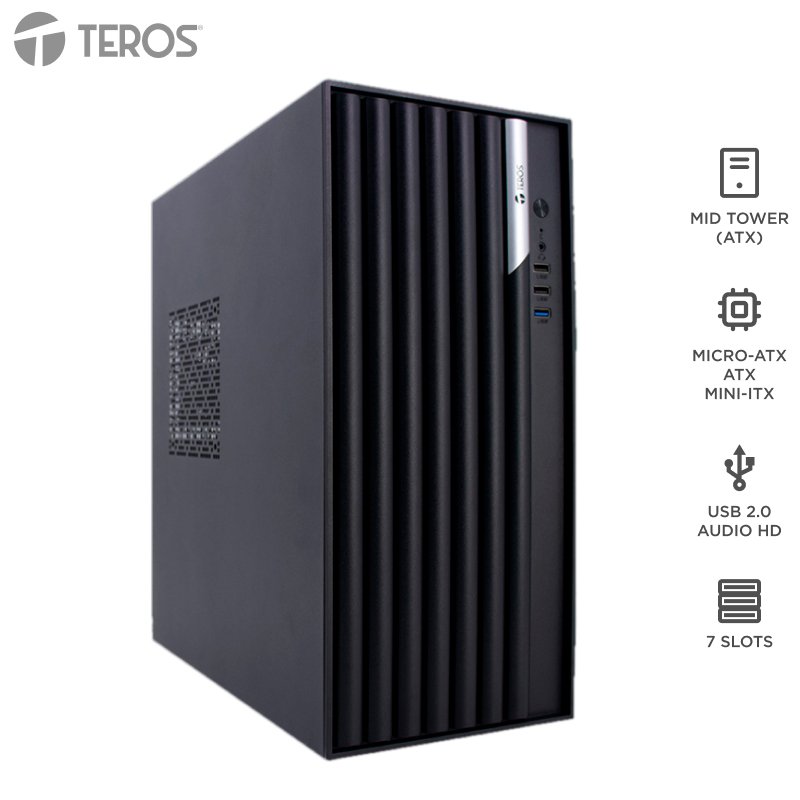 CSA25BKTE1036S_1776360155 Case TEROS TE-1036S, Factor de forma ATX, 250 W, USB 3.0 / 2.0, audio, negro. - Imagen 1