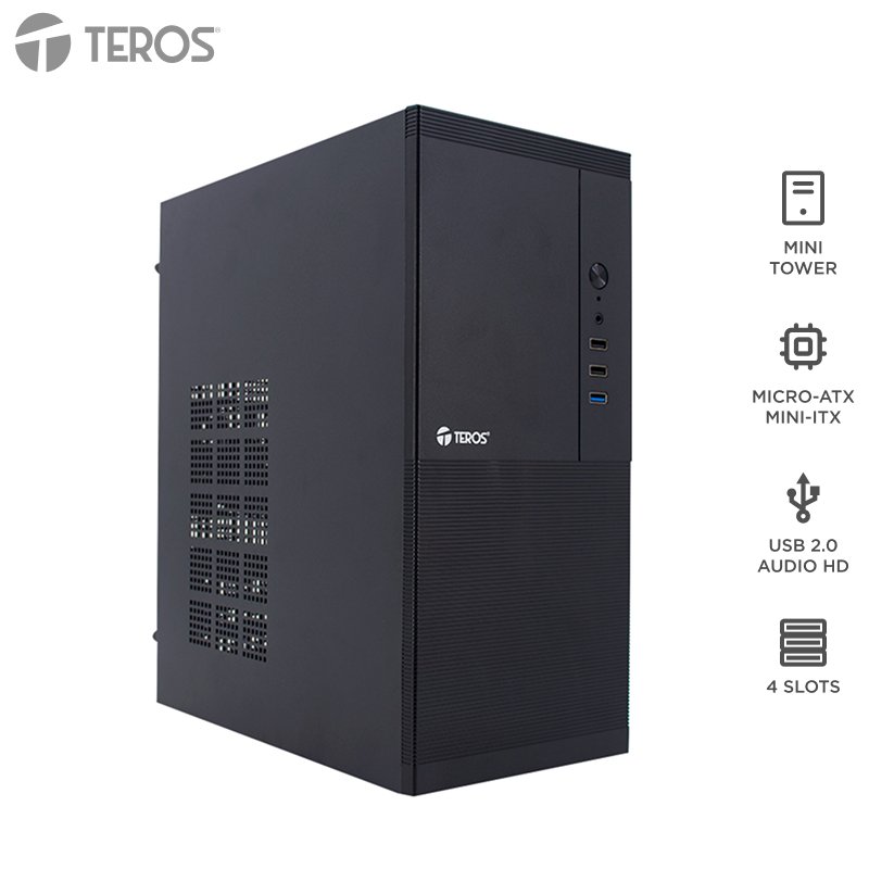 Case TEROS TE-1033S, Mini Tower ATX, 250 W, USB 3.0 / 2.0, audio HD, negro