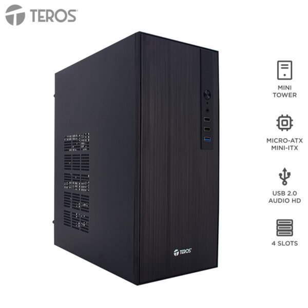 Case TEROS TE-1034S, Mini Tower ATX, 250 W, USB 3.0 / 2.0, audio HD, negro