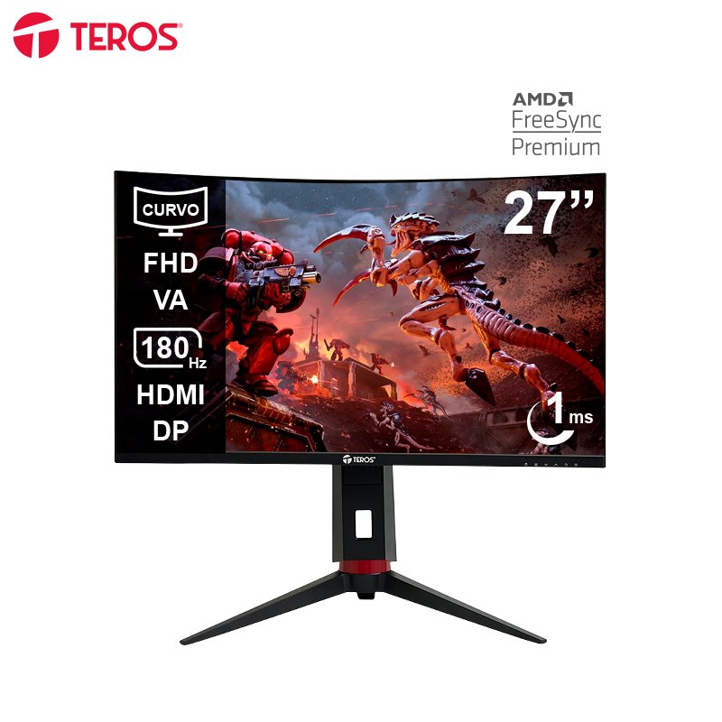 Monitor Curvo Gaming TEROS TE-2766G, 27” FHD VA, 180 Hz, 1ms, HDMI, DP, AUDIO OUT