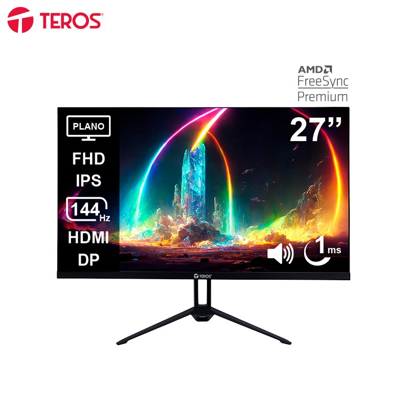 Monitor plano TEROS TE-2714S, 27” FHD IPS, 144Hz, 1ms, HDMI, DP, Audio out, Parlantes