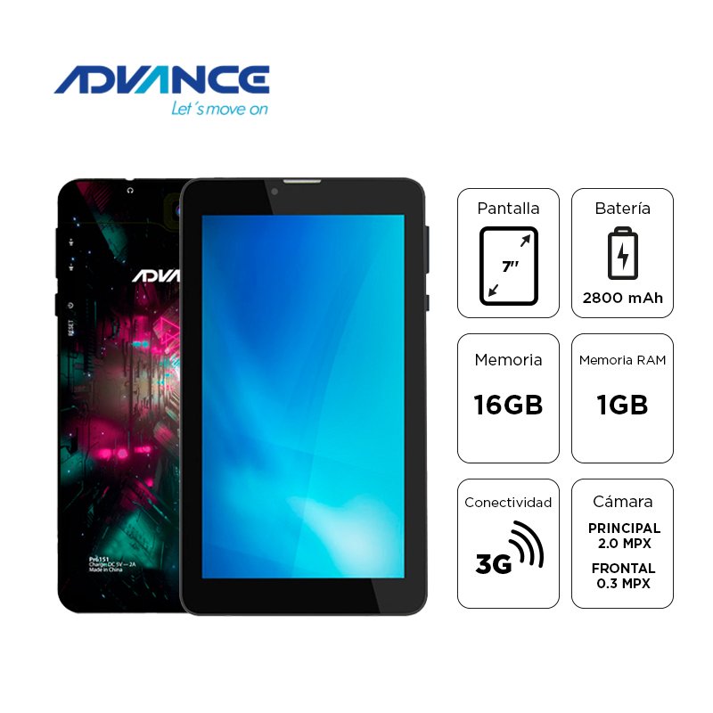 TBADVPR6152D32_1766006967 Tablet Advance Prime PR6152, 7” 1024x600 IPS, Android 11 Go , 3G, Dual SIM, 16GB, RAM 1GB. - Imagen 1