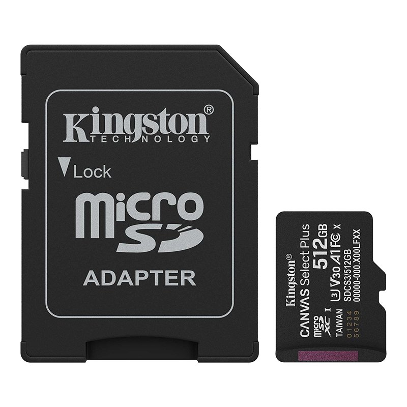 Tarjeta de Memoria Kingston 512GB MicroSD Canvas Select Plus -150MB/seg – UHS-I Clase 10