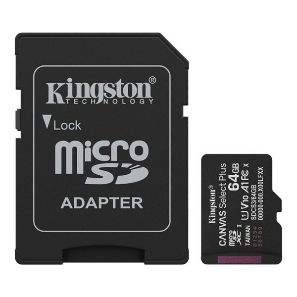 Tarjeta de Memoria Kingston 64GB MicroSD Canvas Select Plus -100MB/seg – UHS-I Clase 10