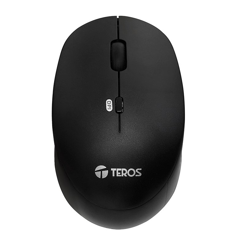Mouse óptico inalámbrico Teros TE5074N, color Negro, 1600 dpi, receptor USB.